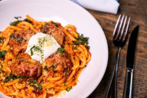 bucatini and meatballs